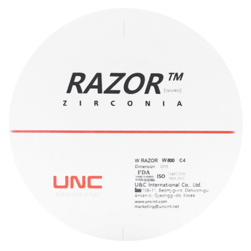 Диск циркониевый Razor 800, однослойный Zirconzahn, 95х10мм, C4, UNC Inc (Корея)