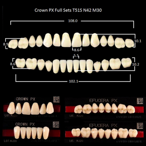 Зубы PX CROWN / EFUCERA, цвет A4, фасон T51S/N42/30, полный гарнитур, 28шт. от Дентал-Ист