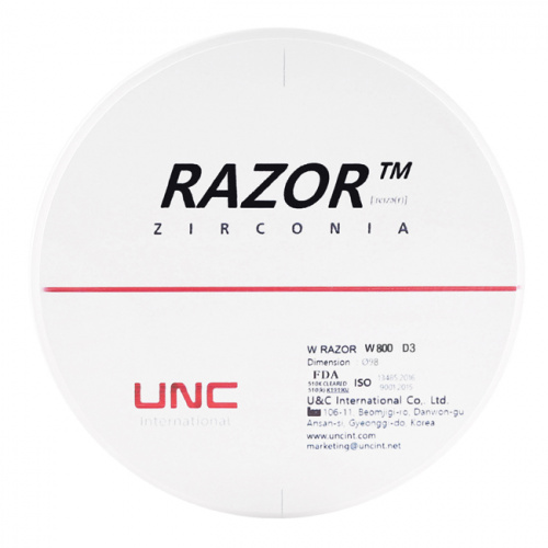 Диск циркониевый Razor 800, однослойный, размер 98х14мм, оттенок D3, UNC Inc (Корея) от Дентал-Ист