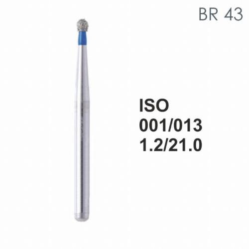 Бор алмазный MANI BR-43 по ISO 001, шарооб.,013х1,2х21,0мм,макс.скорость 450 тыс.об,зерн.S,5шт