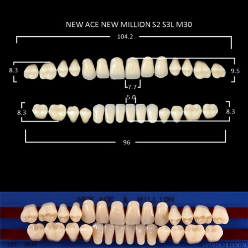 Зубы NEW ACE/NEW MILLION, цвет A3, фасон S2/S3L/M30, полный гарнитур, 28шт. от Дентал-Ист