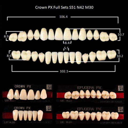 Зубы PX CROWN / EFUCERA, цвет B2, фасон S51/N42/30, полный гарнитур, 28шт. от Дентал-Ист