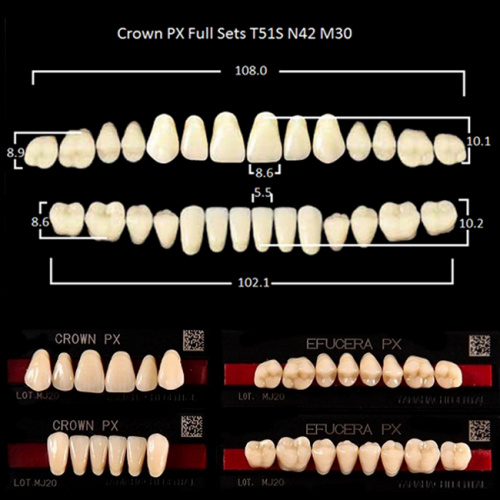Зубы PX CROWN / EFUCERA, цвет A3,5, фасон T51S/N42/30, полный гарнитур, 28шт. от Дентал-Ист