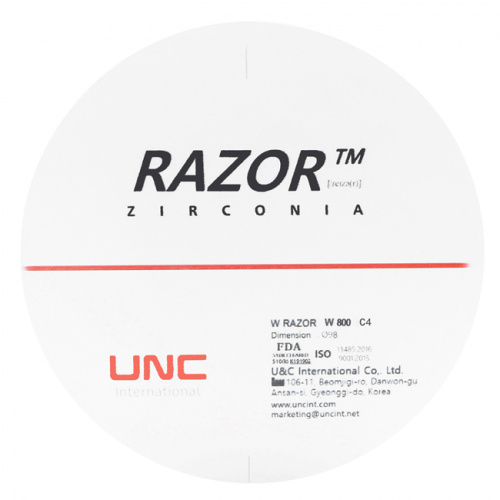 Диск циркониевый Razor 800, однослойный, размер 98х12мм, оттенок C4, UNC Inc (Корея) от Дентал-Ист