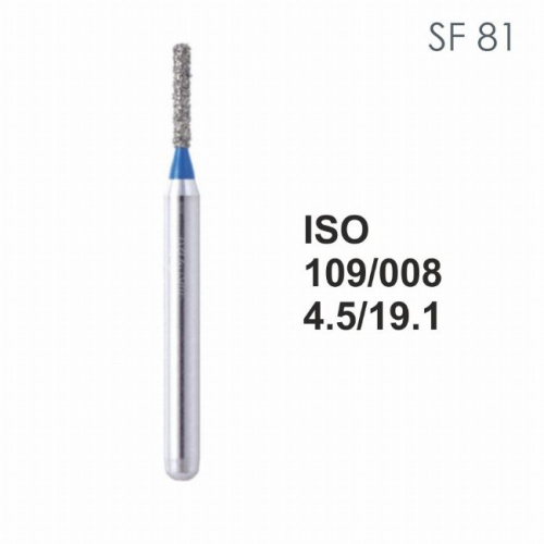 Бор алмазный MANI SF-81 по ISO 109, цилиндр,008х4,5х19,1мм,макс.скорость 300 тыс.об,зерн.S,5шт