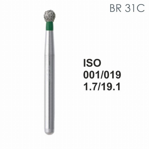 Бор алмазный MANI BR-31C по ISO 001, шарооб.,019х1,7х19,1мм,макс.скорость 450 тыс.об,зерн.C,5шт