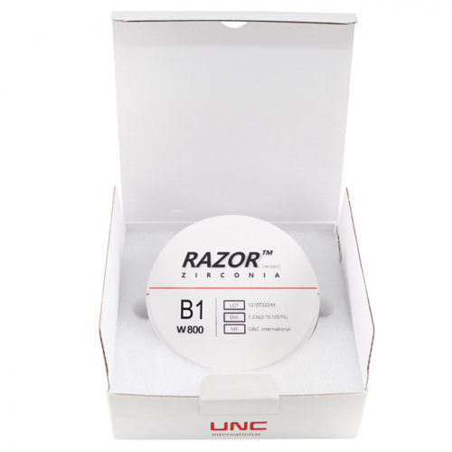 Диск циркониевый Razor 800, однослойный, размер 98х25мм, оттенок B1, UNC Inc (Корея) от Дентал-Ист фото 8