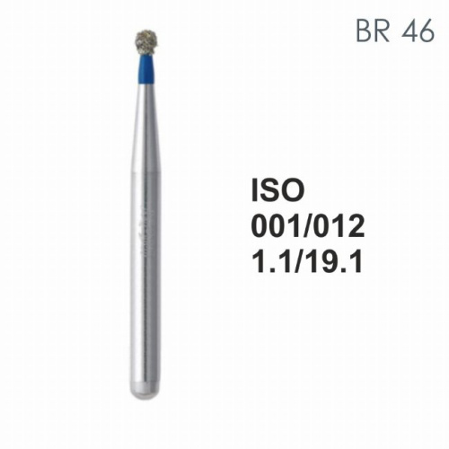 Бор алмазный MANI BR-46 по ISO 001, шарооб.,012х1,1х19,1мм,макс.скорость 450 тыс.об,зерн.S,5шт