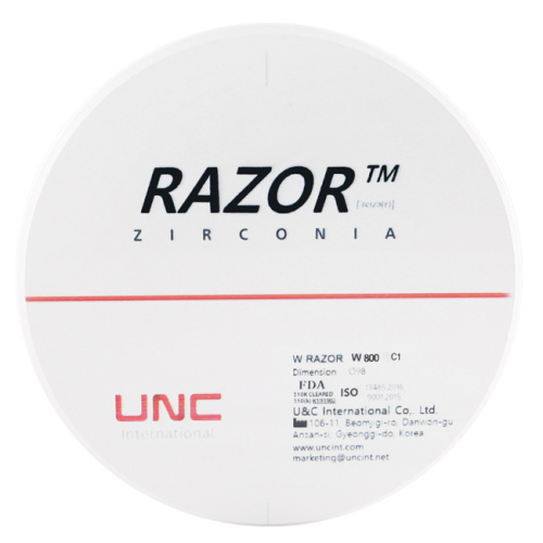 Диск циркониевый Razor 800, однослойный, размер 98х20мм, оттенок C1, UNC Inc (Корея)
