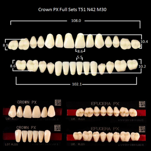 Зубы PX CROWN / EFUCERA, цвет W05, фасон T51/N42/30, полный гарнитур, 28шт. от Дентал-Ист