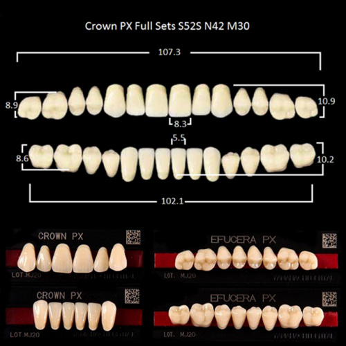 Зубы PX CROWN / EFUCERA, цвет A2, фасон S52S/N42/30, полный гарнитур, 28шт. от Дентал-Ист