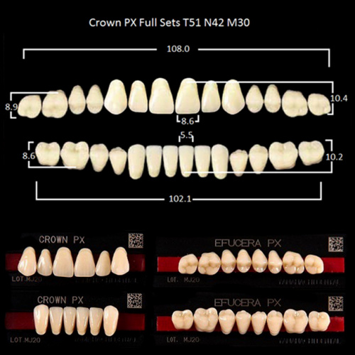 Зубы PX CROWN / EFUCERA, цвет C1, фасон T51/N42/30, полный гарнитур, 28шт. от Дентал-Ист