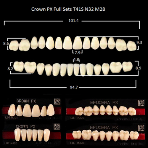 Зубы PX CROWN / EFUCERA, цвет A2, фасон T41S/N42/28, полный гарнитур, 28шт. от Дентал-Ист