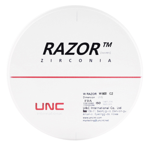 Диск циркониевый Razor 800, однослойный Zirconzahn, 95х14мм, C2, UNC Inc (Корея)