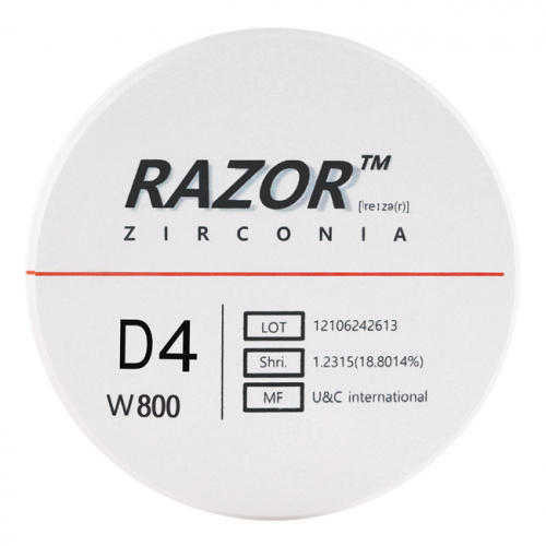 Диск циркониевый Razor 800, однослойный, размер 98х16мм, оттенок D4, UNC Inc (Корея) от Дентал-Ист