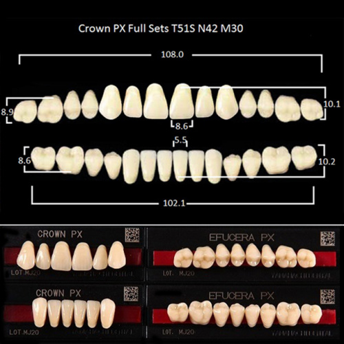 Зубы PX CROWN / EFUCERA, цвет A1, фасон T51S/N42/30, полный гарнитур, 28шт. от Дентал-Ист