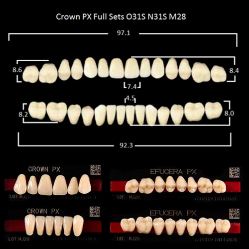 Зубы PX CROWN / EFUCERA, цвет W05, фасон O31S/N31S/28, полный гарнитур, 28шт. от Дентал-Ист