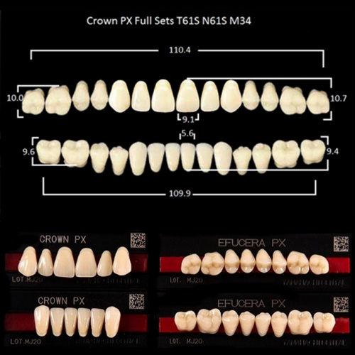 Зубы PX CROWN / EFUCERA, цвет A3,5, фасон T61S/N61S/34, полный гарнитур, 28шт. от Дентал-Ист