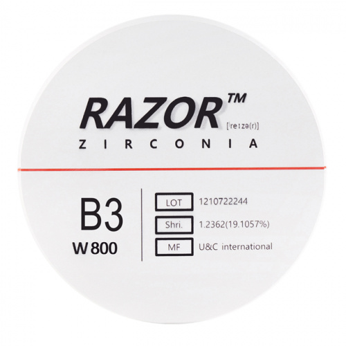 Диск циркониевый Razor 800, однослойный Zirconzahn, 95х25мм, B3, UNC Inc (Корея) от Дентал-Ист