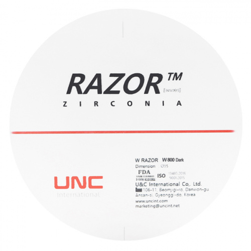 Диск циркониевый Razor 800, однослойный, размер 98х10мм, оттенок Dark, UNC Inc (Корея) от Дентал-Ист