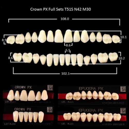 Зубы PX CROWN / EFUCERA, цвет B1, фасон T51S/N42/30, полный гарнитур, 28шт.