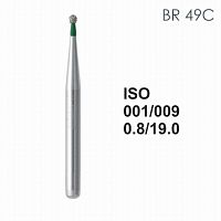 Бор алмазный MANI BR-49C по ISO 001, шарооб.,009х0,8х19,0мм,макс.скорость 450 тыс.об,зерн.C,5шт