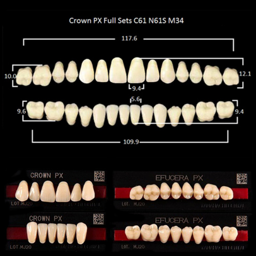 Зубы PX CROWN / EFUCERA, цвет A4, фасон C61/N61S/34, полный гарнитур, 28шт. от Дентал-Ист