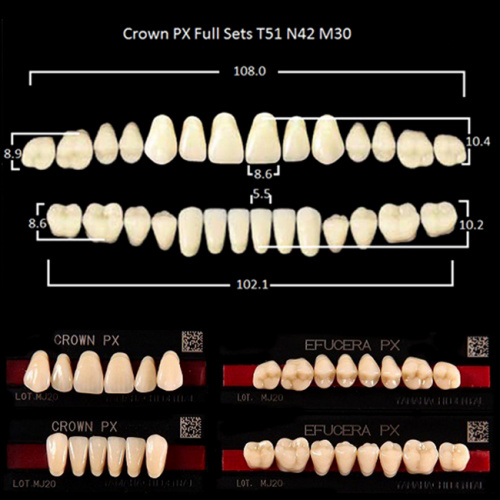 Зубы PX CROWN / EFUCERA, цвет A2, фасон T51/N42/30, полный гарнитур, 28шт. от Дентал-Ист