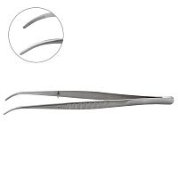 Пинцет хирургический изогнутый без крючка, с зазубренной рабочей частью, размер 165 мм