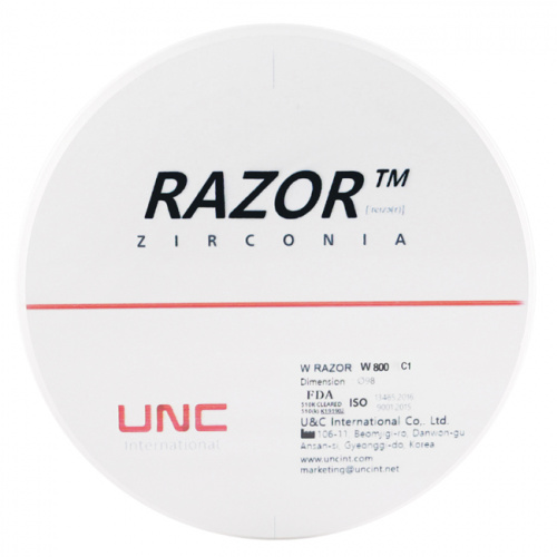 Диск циркониевый Razor 800, однослойный, размер 98х20мм, оттенок C1, UNC Inc (Корея) от Дентал-Ист