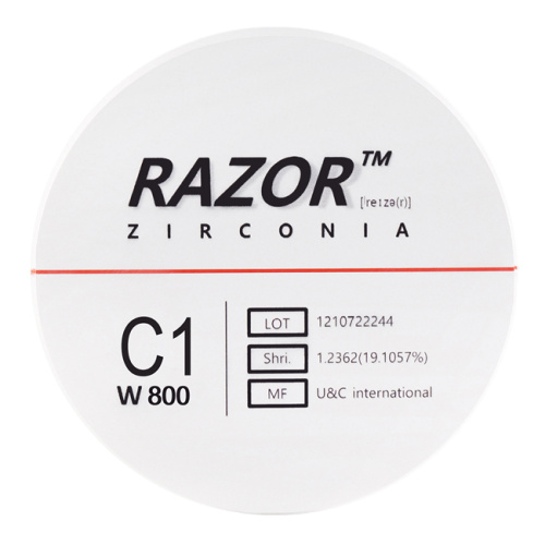 Диск циркониевый Razor 800, однослойный Zirconzahn, 95х25мм, C1, UNC Inc (Корея)