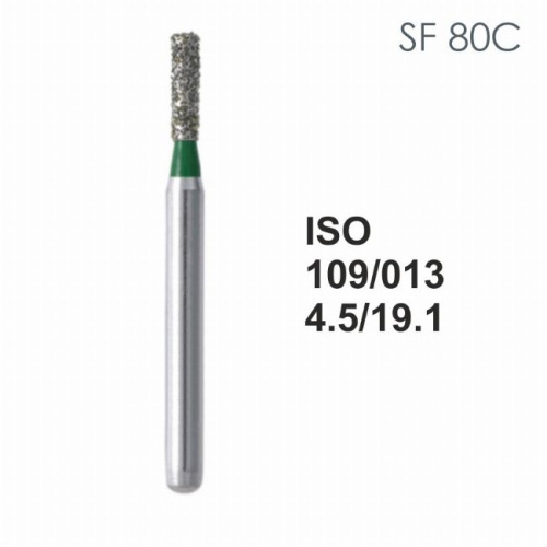 Бор алмазный MANI SF-80C по ISO 109, цилиндр,013х4,5х19,1мм,макс.скорость 300 тыс.об,зерн.C,5шт