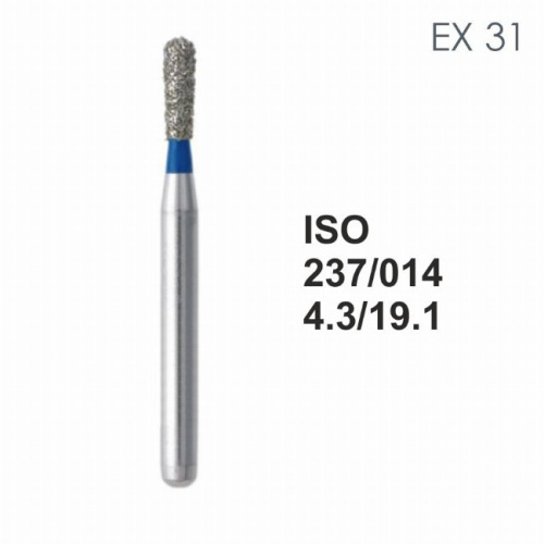 Бор алмазный MANI EX-31 по ISO 237, груша,014х4,3х19,1мм,макс.скорость 300 тыс.об,зерн.S,5шт