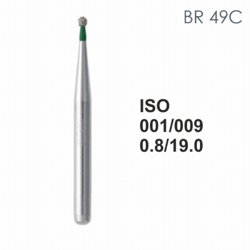 Бор алмазный MANI BR-49C по ISO 001, шарооб.,009х0,8х19,0мм,макс.скорость 450 тыс.об,зерн.C,5шт