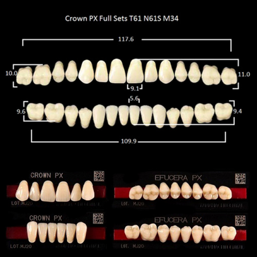 Зубы PX CROWN / EFUCERA, цвет D2, фасон T61/N61S/34, полный гарнитур, 28шт.