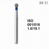 Бор алмазный MANI BR-31 по ISO 001, шарооб., 018х1,6х19,1 мм, макс.скорость 450 тыс.об, зерн.S, 5 шт