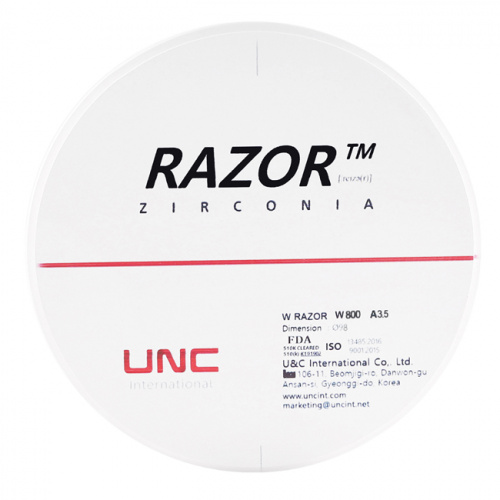 Диск циркониевый Razor 800, однослойный, размер 98х14мм, оттенок A3.5, UNC Inc (Корея) от Дентал-Ист