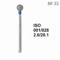 Бор алмазный MANI BR-33 по ISO 001, шарооб.,028х2,6х20,1мм,макс.скорость 160 тыс.об,зерн.S,5шт