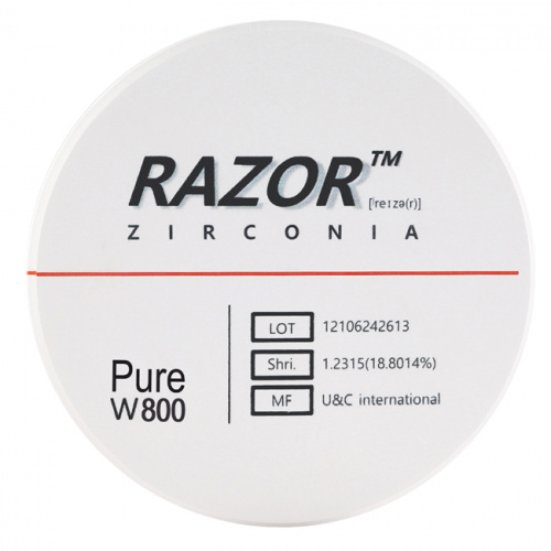 Диск циркониевый Razor 800, однослойный, размер 98х16мм, оттенок Pure, UNC Inc (Корея) от Дентал-Ист