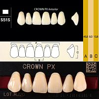 Зубы CROWN PX Anterior, цвет W05, фасон S51S композитные трехслойные, 6 шт.
