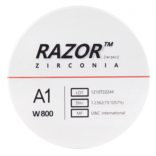 Диск циркониевый Razor 800, однослойный Zirconzahn, 95х25мм, A1, UNC Inc (Корея) от Дентал-Ист