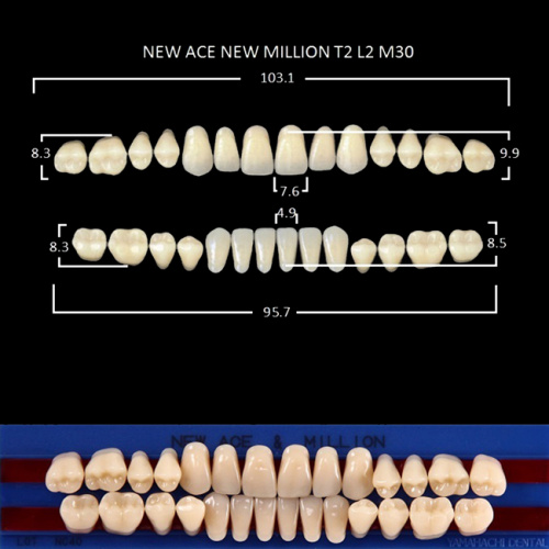 Зубы NEW ACE/NEW MILLION, цвет B4, фасон T2/L2/M30, полный гарнитур, 28шт. от Дентал-Ист