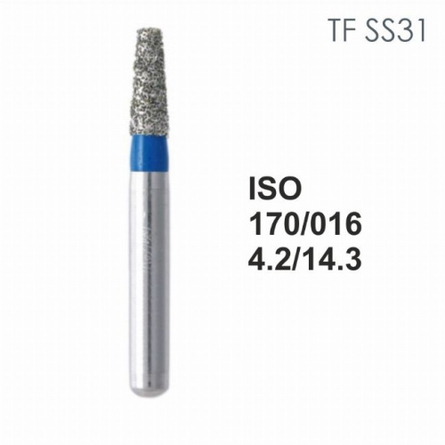 Бор алмазный MANI TF-SS31 по ISO 170, конус,016х4,2х14,3мм,макс.скорость 450 тыс.об,зерн.S,5шт
