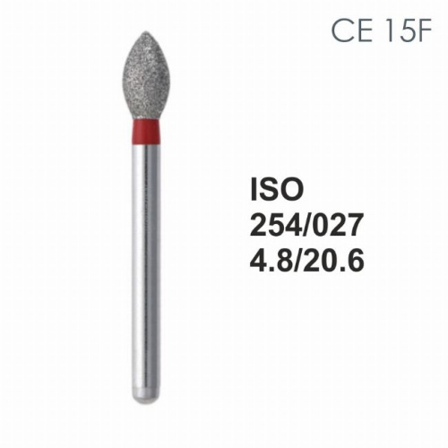Бор алмазный MANI CE-15F по ISO 254, почка,027х4,8х20,6мм,макс.скорость 300 тыс.об,зерн.F,5шт