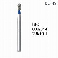 Бор алмазный MANI BC-42 по ISO 002,шар. с ворот.,014х2,5х19,1мм,макс.скорость 450 тыс.об,зерн.S,5шт