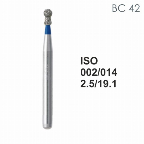 Бор алмазный MANI BC-42 по ISO 002,шар. с ворот.,014х2,5х19,1мм,макс.скорость 450 тыс.об,зерн.S,5шт