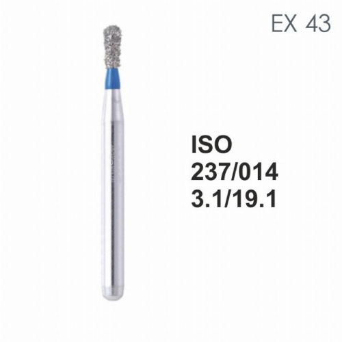 Бор алмазный MANI EX-43 по ISO 237, груша,014х3,1х19,1мм,макс.скорость 450 тыс.об,зерн.S,5шт