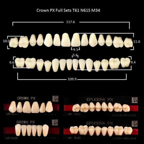 Зубы PX CROWN / EFUCERA, цвет D2, фасон T61/N61S/34, полный гарнитур, 28шт. от Дентал-Ист