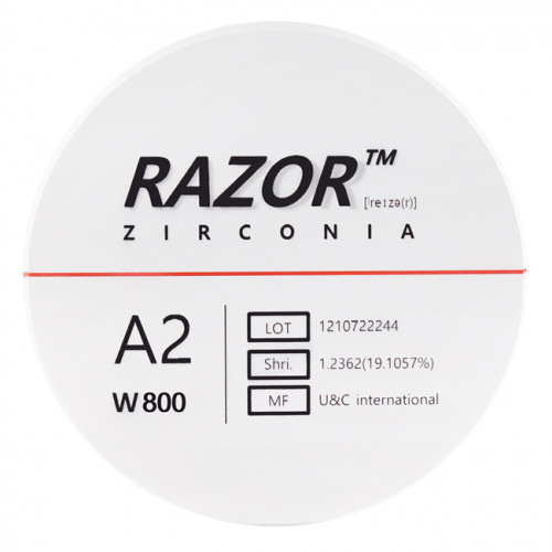 Диск циркониевый Razor 800, однослойный Zirconzahn, 95х25мм, A2, UNC Inc (Корея) от Дентал-Ист