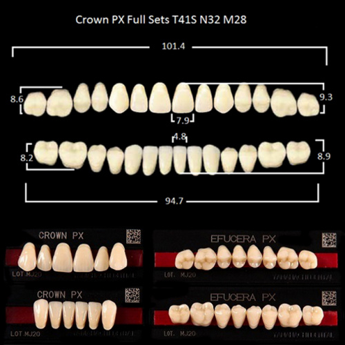 Зубы PX CROWN / EFUCERA, цвет A3, фасон T41S/N42/28, полный гарнитур, 28шт. от Дентал-Ист